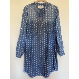 Cloth Stone Anthropologie Womens Print Chambray Roll Tab Shirt Dress Size Small